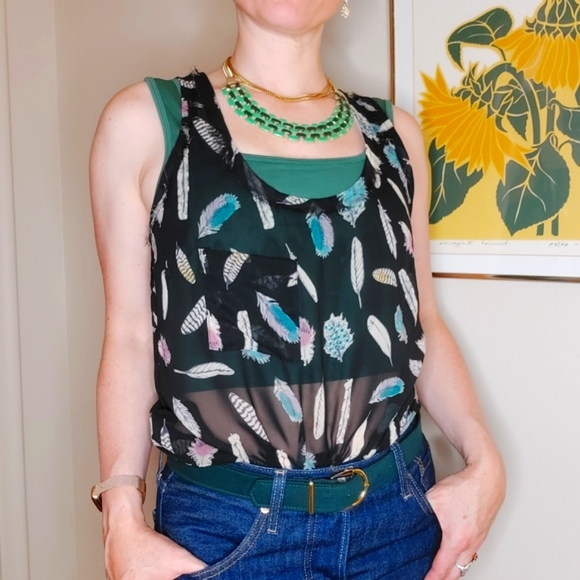 Pins and Needles sheer feather pattern tank - XS - Picture 2 of 7